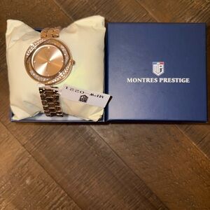 Montres Prestige Gold Watch with Crystal Accents